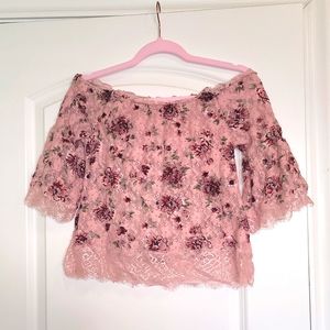 Pink lacy cropped blouse